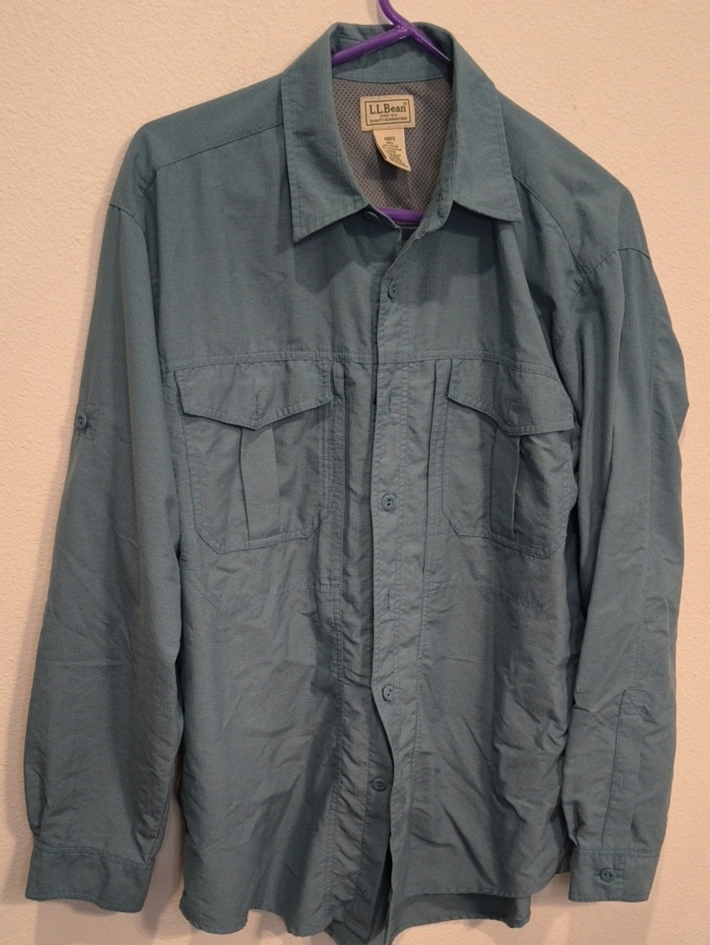L.L. Bean Men's Fishing/Outdoors Shirt in Slate Blue-Green Medium